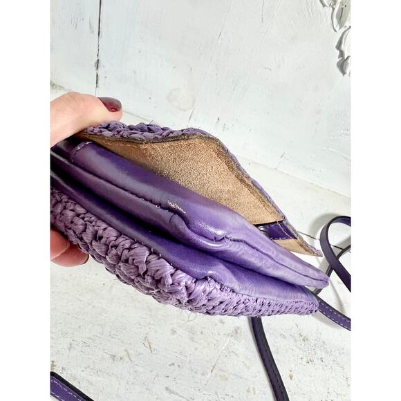 Patricia Nash Penley Raffia Straw Violet Flap Adjustable Crossbody Bag - Picture 8 of 13